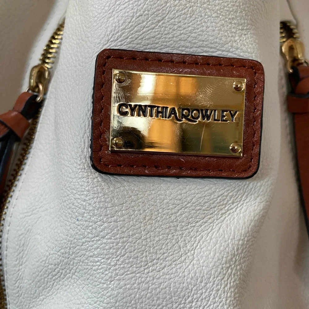 Cynthia Rowley Womens Shoulder Bag, Leather Zip Pockets Off White/Brown, X LRG - Picture 2 of 16